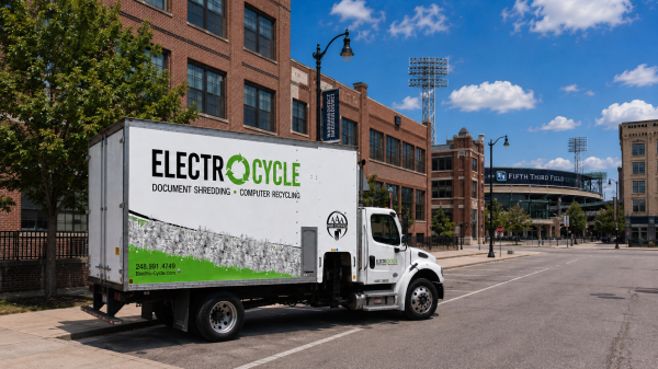 ElectroCycle document shredding truck near Fifth Third Field in Toledo