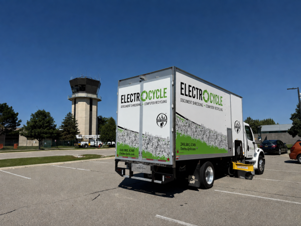 ElectroCycle mobile document shredding truck for scheduled shredding service